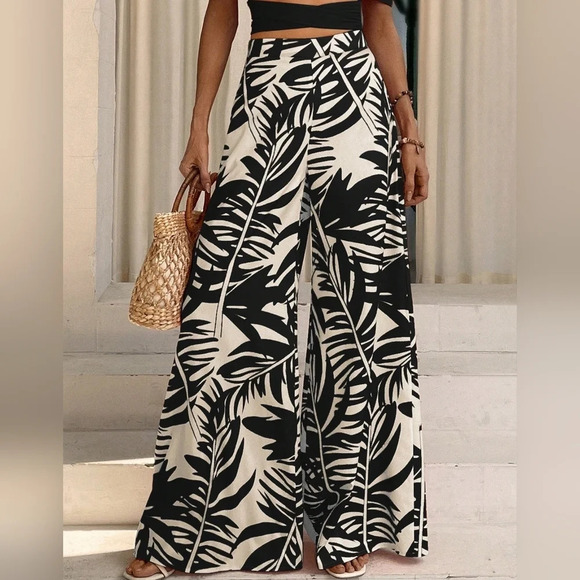 Tropical Print Wide Leg Pants - Picture 1 of 4